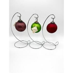 3 Old World Christmas Kugel Style Crackle Glass Ornaments‎ red purple green